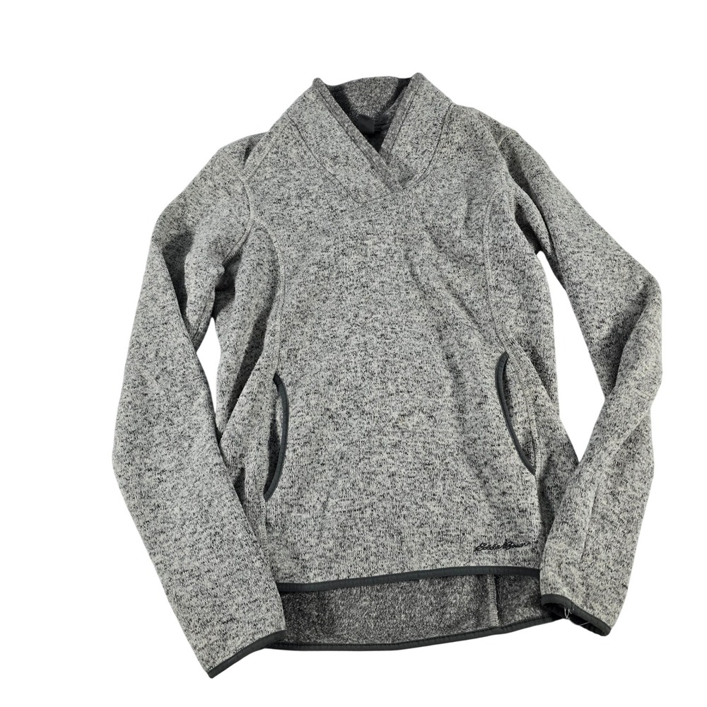 Eddie Bauer Womens Gray Marl Shawl Collar Fleece Pullover Sweater Medium